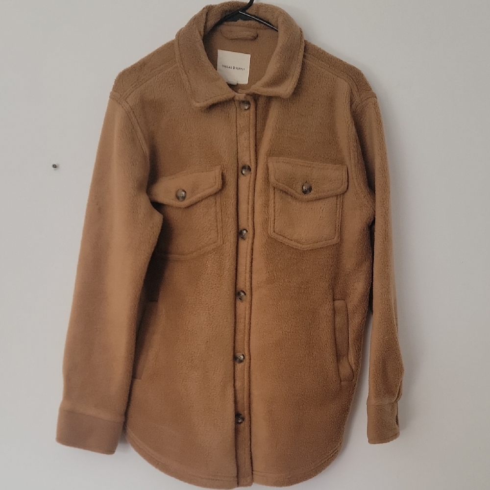 Thread & Supply Women's Tan, Light Brown Lightweight Plush Shirt Jacket